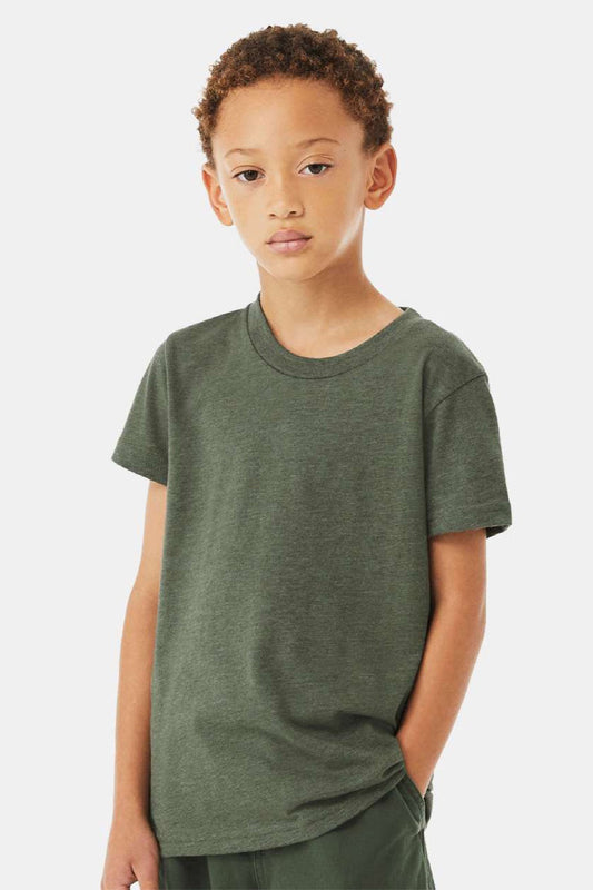 Youth CVC Short Sleeve Crewneck T-Shirt - Heather Military Green - NEW