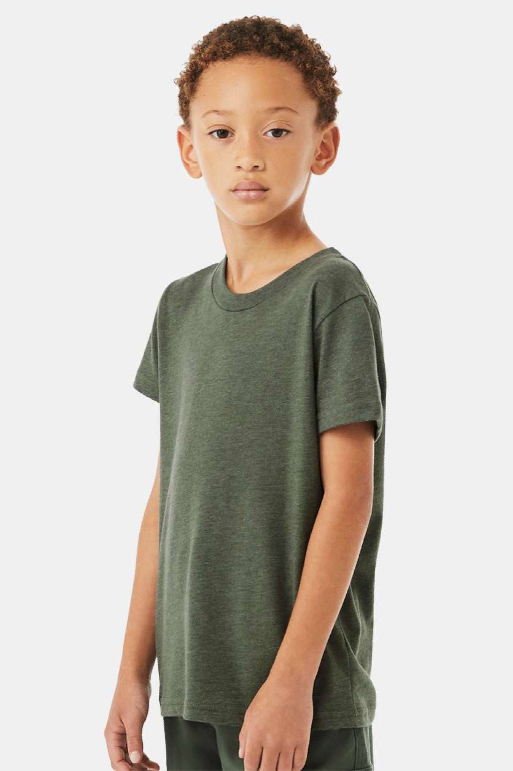 Youth CVC Short Sleeve Crewneck T-Shirt - Heather Military Green - NEW