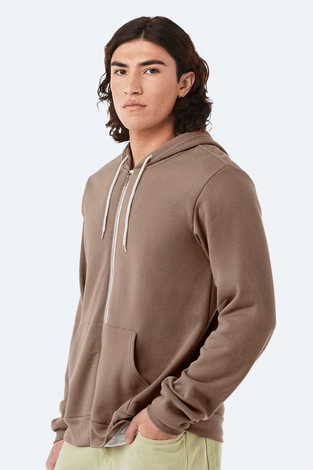 Mens Fleece Full Zip Hooded Sweatshirt Hoodie w/ Pockets - Vintage Brown - NEW