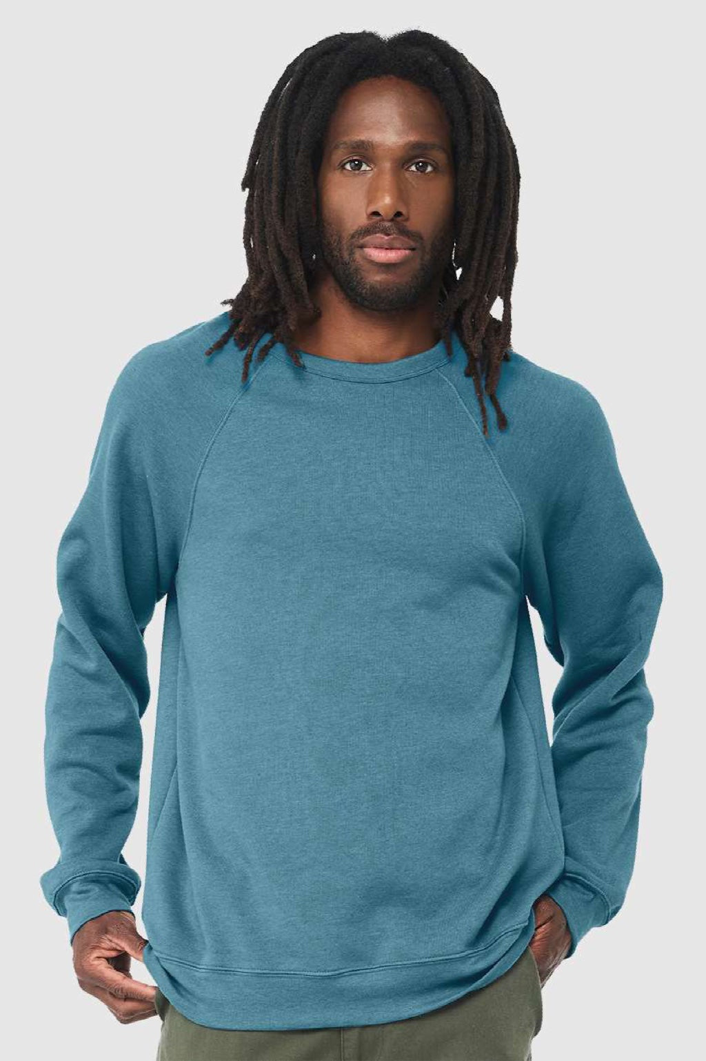 Mens Sponge Fleece Crewneck Sweatshirt - Heather Deep Teal Blue - NEW