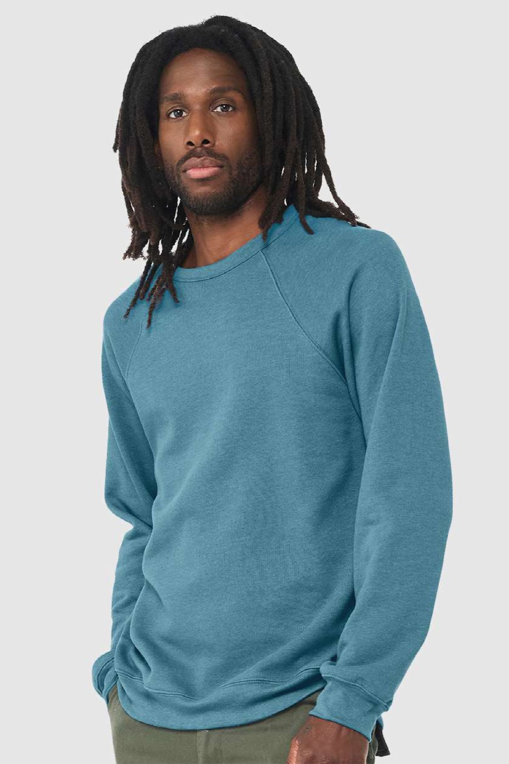 Mens Sponge Fleece Crewneck Sweatshirt - Heather Deep Teal Blue - NEW