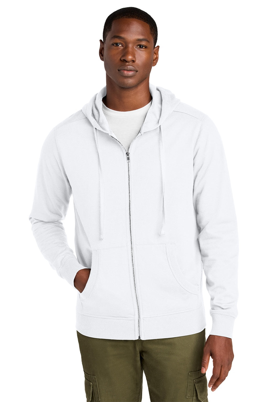 Mens Re-Fleece Full Zip Hooded Sweatshirt Hoodie w/ Pockets - White - NEW
