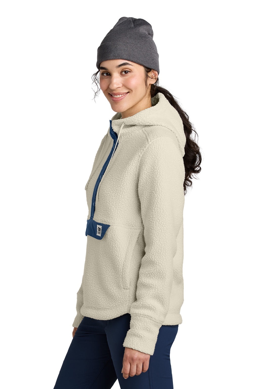 Womens Packwood Fleece Hooded Sweatshirt Hoodie - Oat/Navy Blue - COMING SOON