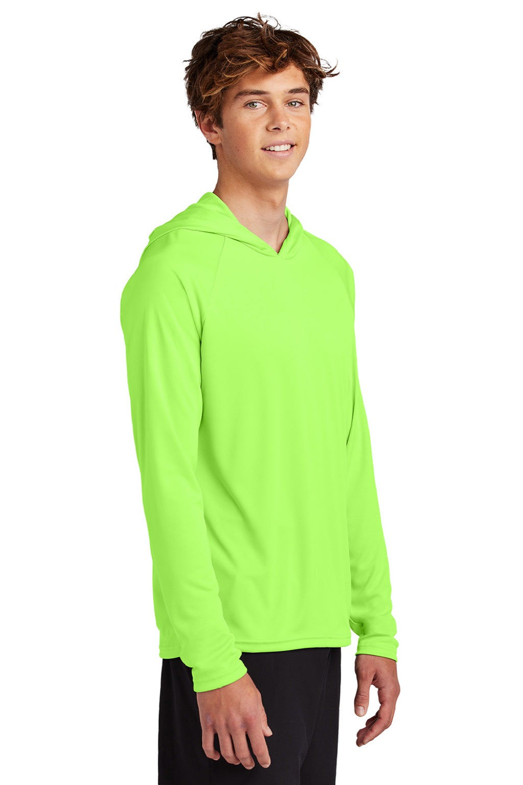 Mens DryZone Performance Moisture Wicking Long Sleeve Hooded T-Shirt Hoodie - Neon Green - NEW