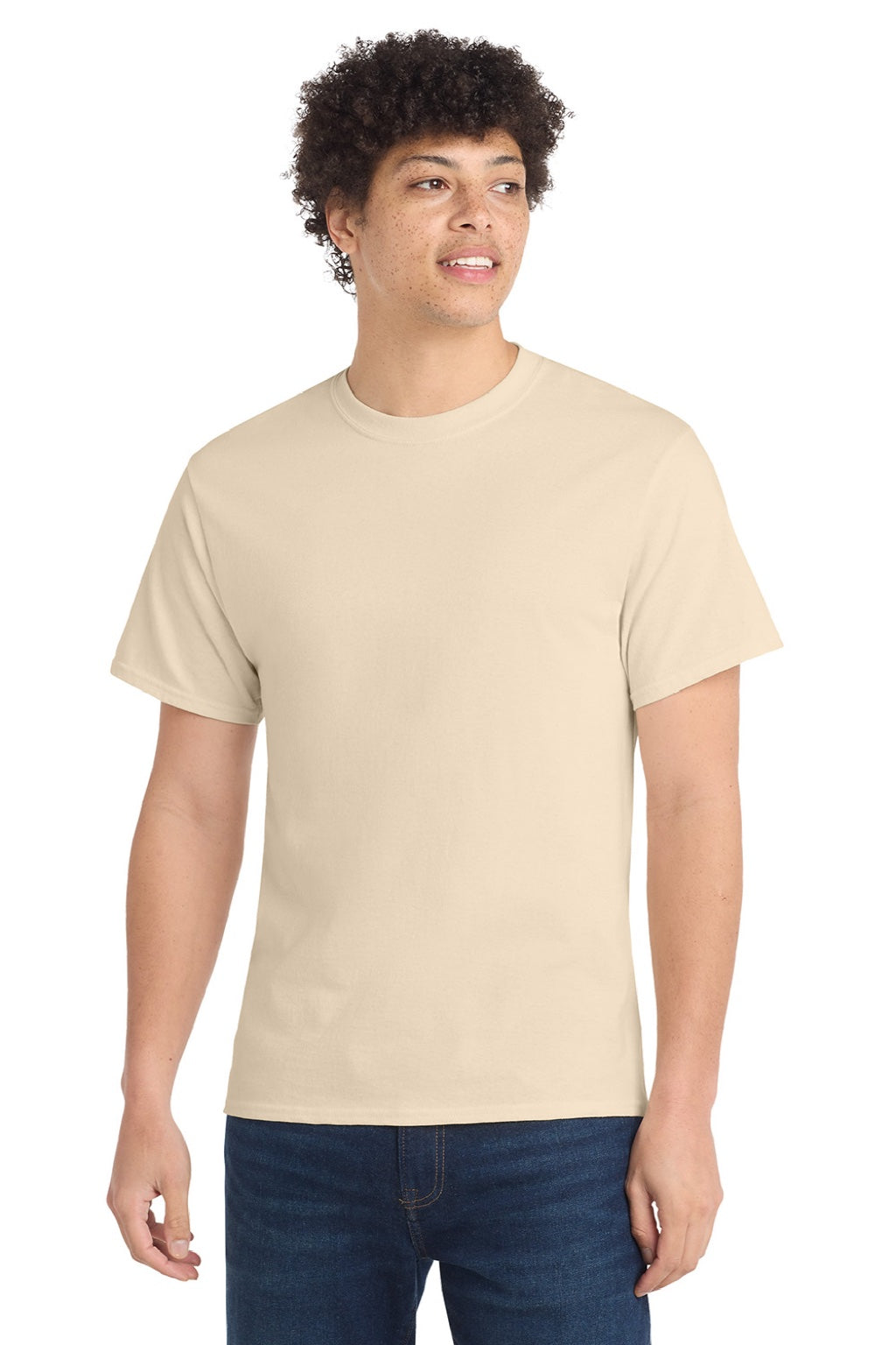 Mens Core Short Sleeve Crewneck T-Shirt - Cream - NEW