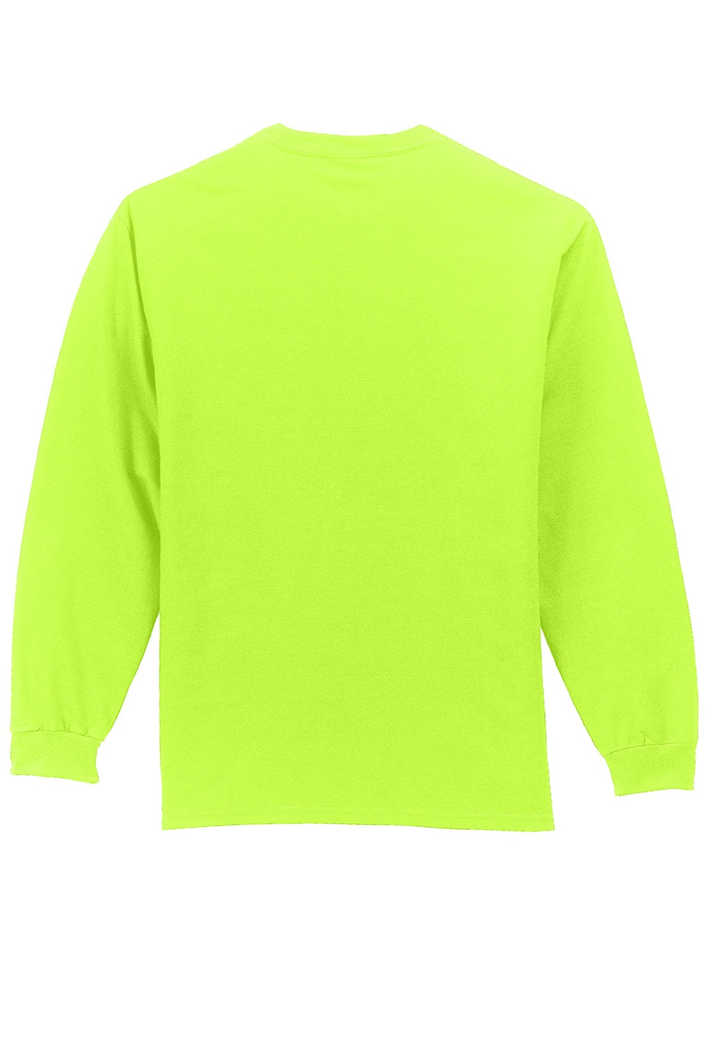 Mens Essential Long Sleeve Crewneck T-Shirt w/ Pocket - Safety Green - NEW