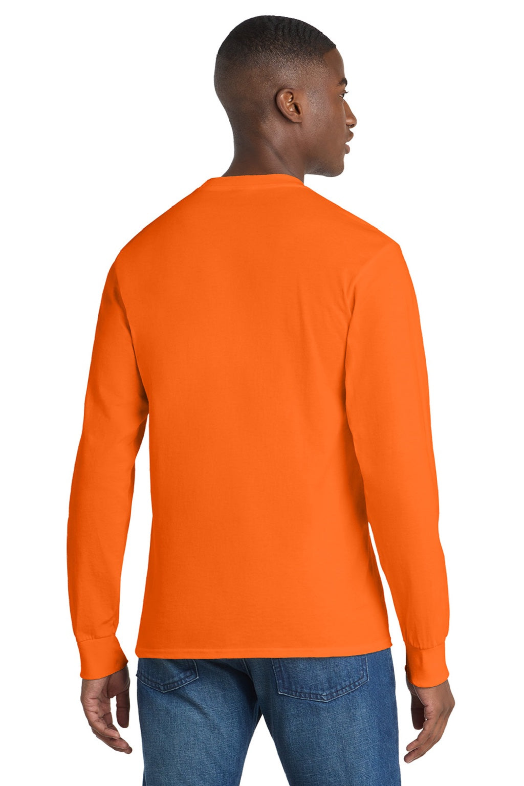 Mens Essential Long Sleeve Crewneck T-Shirt w/ Pocket - Safety Orange - NEW