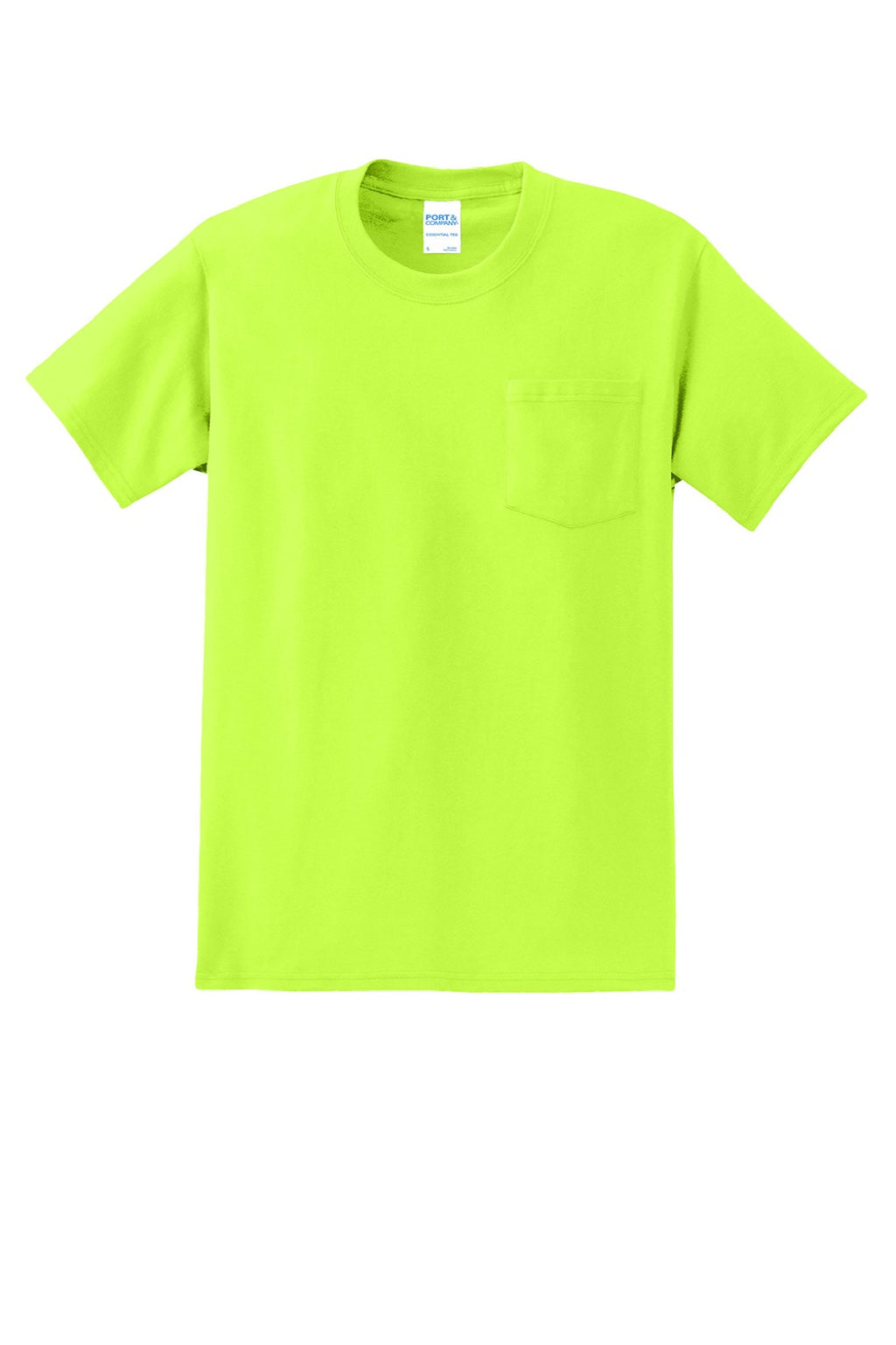 Mens Essential Short Sleeve Crewneck T-Shirt w/ Pocket - Safety Green - NEW