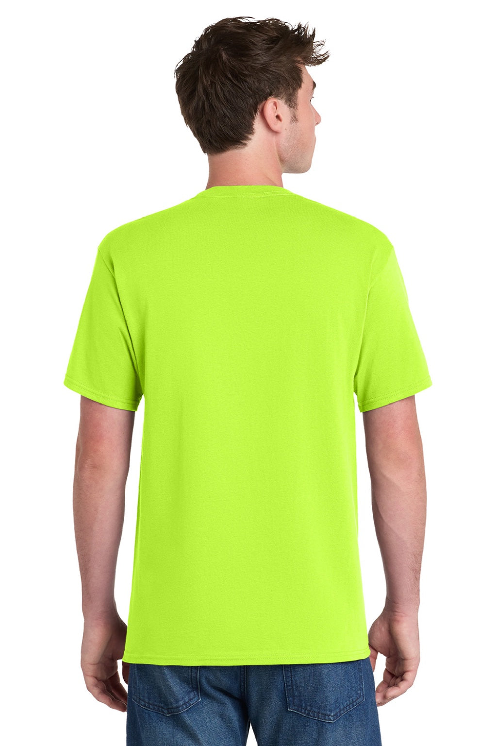Mens Essential Short Sleeve Crewneck T-Shirt w/ Pocket - Safety Green - NEW