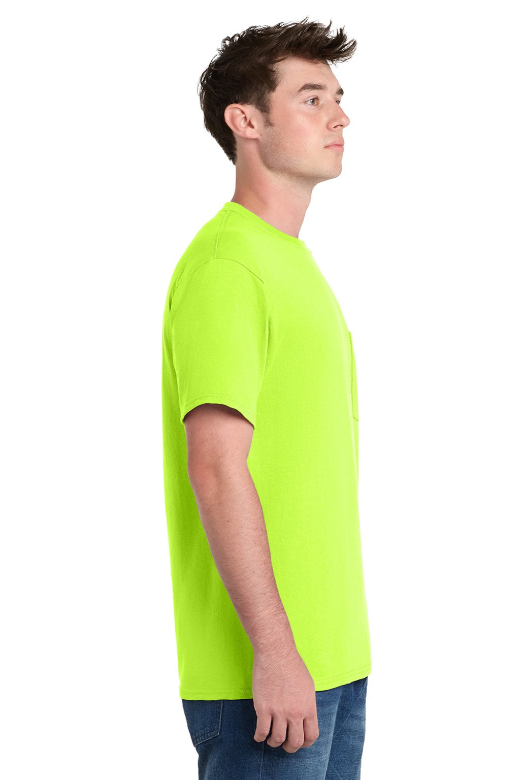 Mens Essential Short Sleeve Crewneck T-Shirt w/ Pocket - Safety Green - NEW