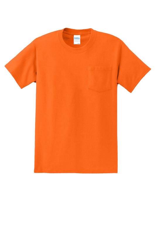 Mens Essential Short Sleeve Crewneck T-Shirt w/ Pocket - Safety Orange - NEW