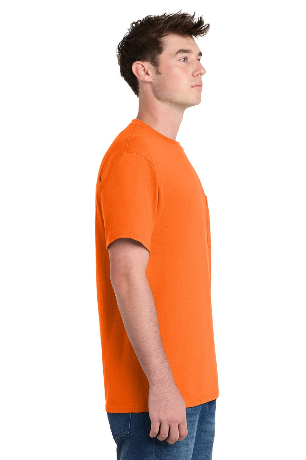 Mens Essential Short Sleeve Crewneck T-Shirt w/ Pocket - Safety Orange - NEW