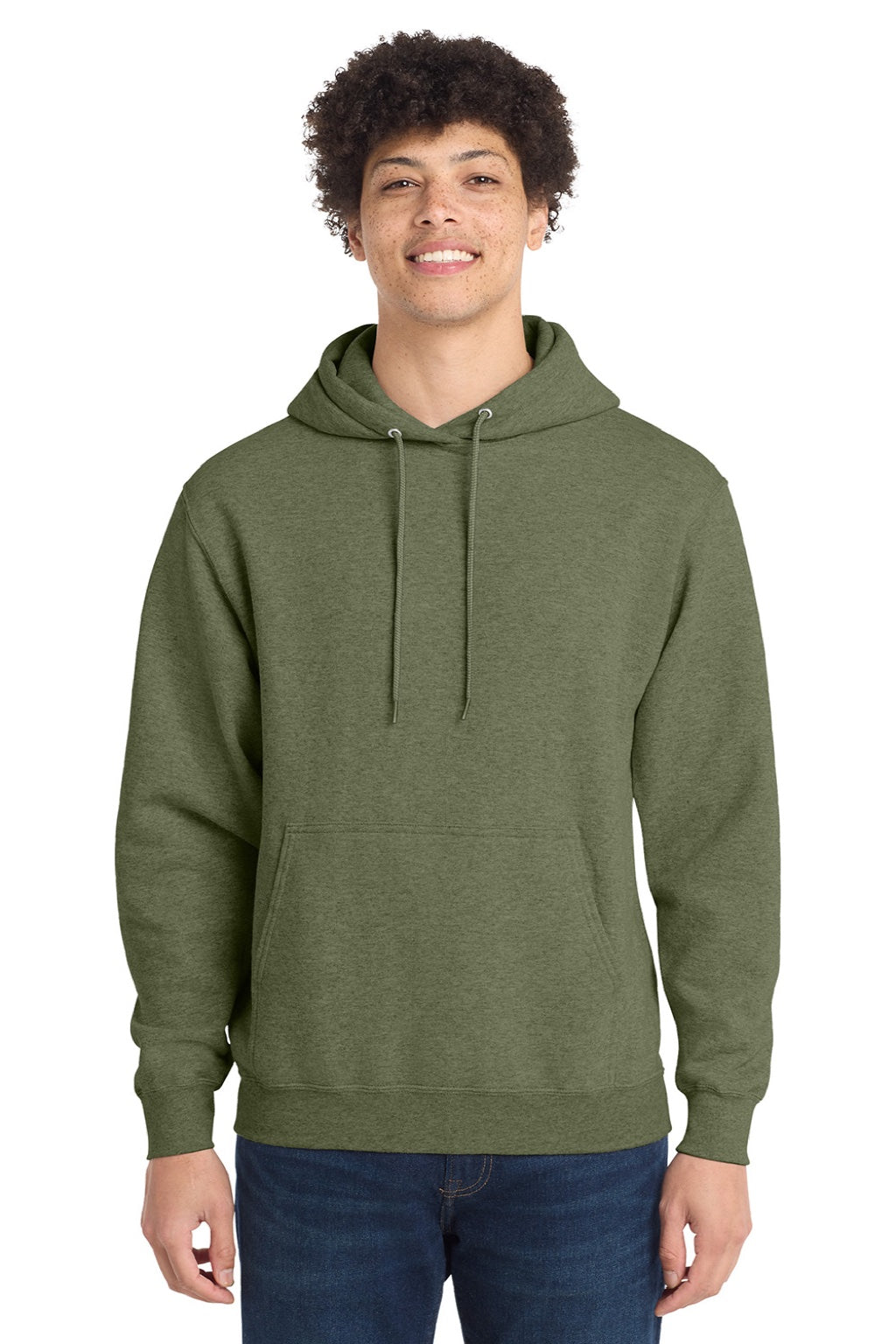 Mens Core Pill Resistant Fleece Hooded Sweatshirt Hoodie w/ Pouch Pocket - Heather Olive Drab Green - NEW