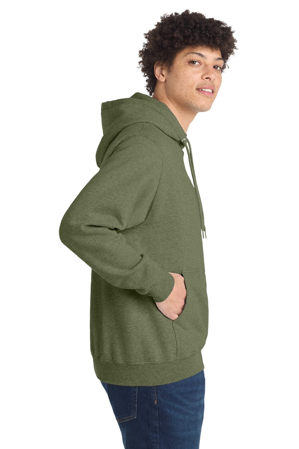 Mens Core Pill Resistant Fleece Hooded Sweatshirt Hoodie w/ Pouch Pocket - Heather Olive Drab Green - NEW