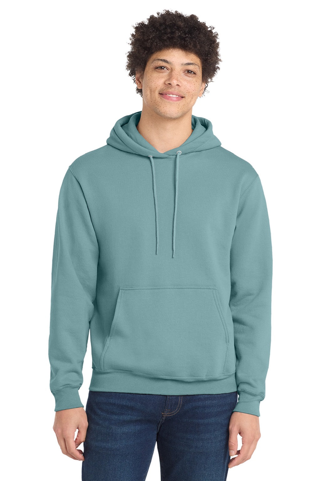 Mens Core Pill Resistant Fleece Hooded Sweatshirt Hoodie w/ Pouch Pocket - Stonewashed Blue - NEW