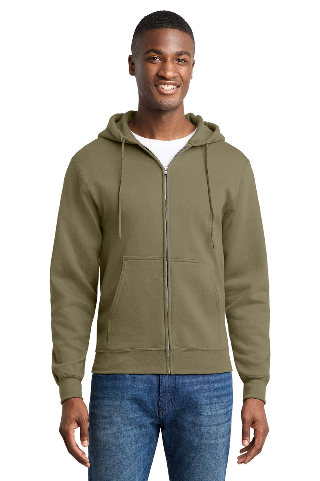 Mens Core Pill Resistant Fleece Full Zip Hooded Sweatshirt Hoodie w/ Pockets - Coyote Brown - NEW