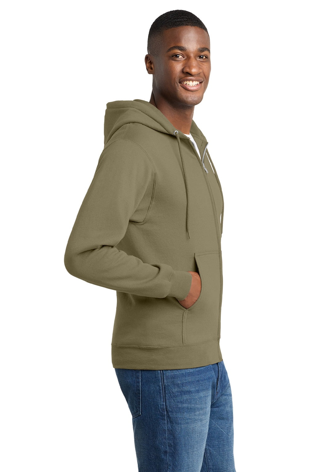 Mens Core Pill Resistant Fleece Full Zip Hooded Sweatshirt Hoodie w/ Pockets - Coyote Brown - NEW