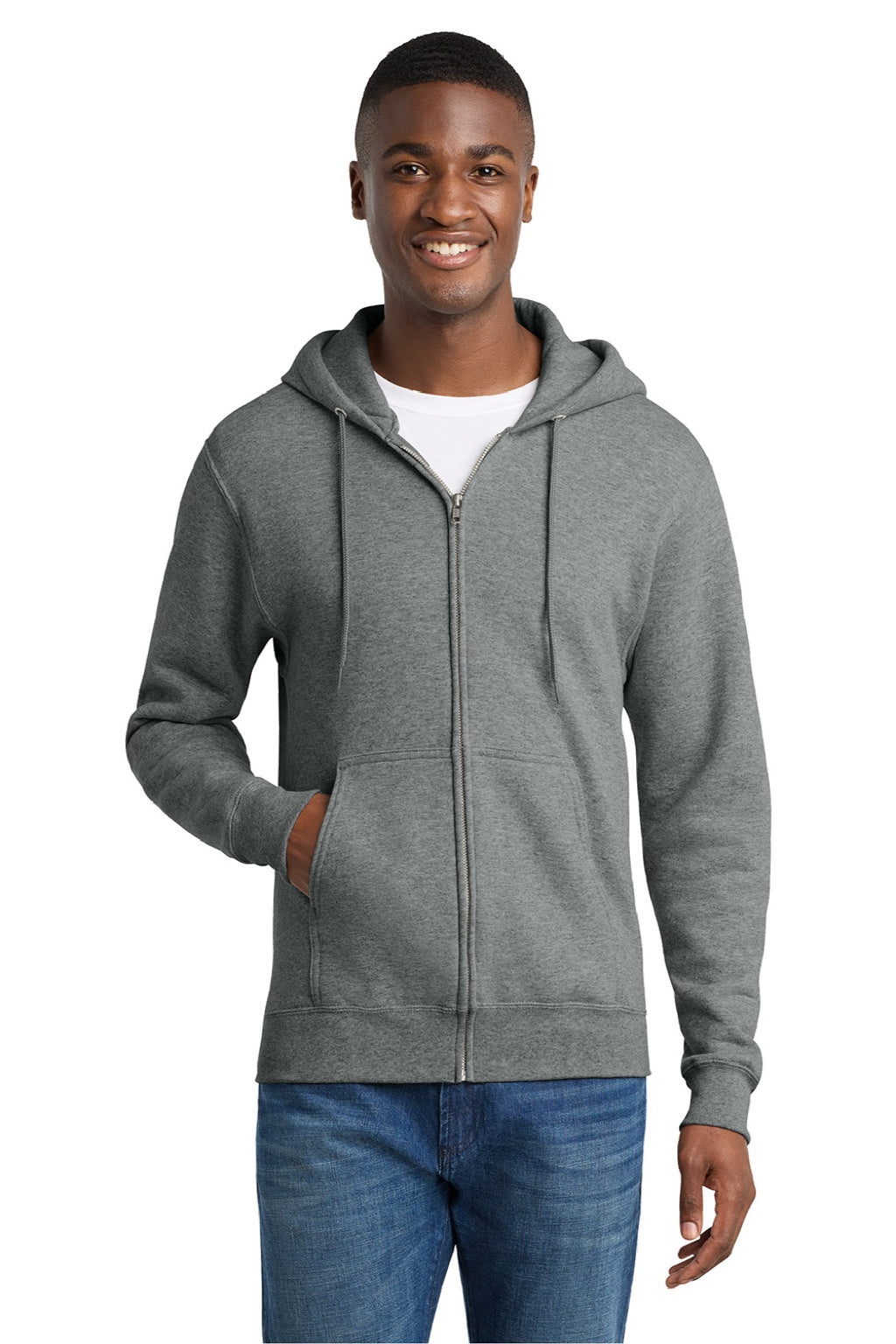 Mens Core Pill Resistant Fleece Full Zip Hooded Sweatshirt Hoodie w/ Pockets - Heather Graphite Grey - NEW