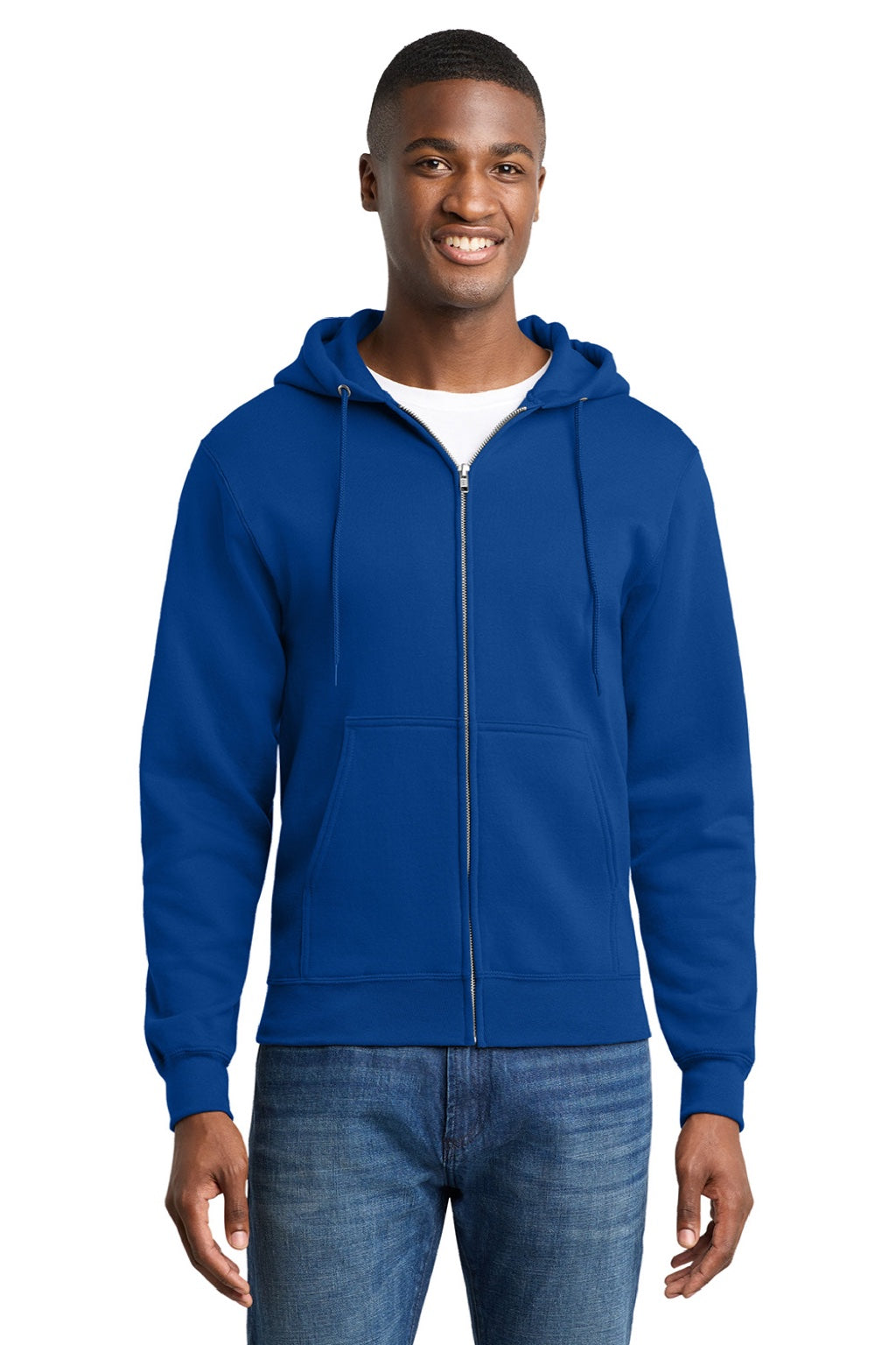 Mens Core Pill Resistant Fleece Full Zip Hooded Sweatshirt Hoodie w/ Pockets - True Royal Blue - NEW