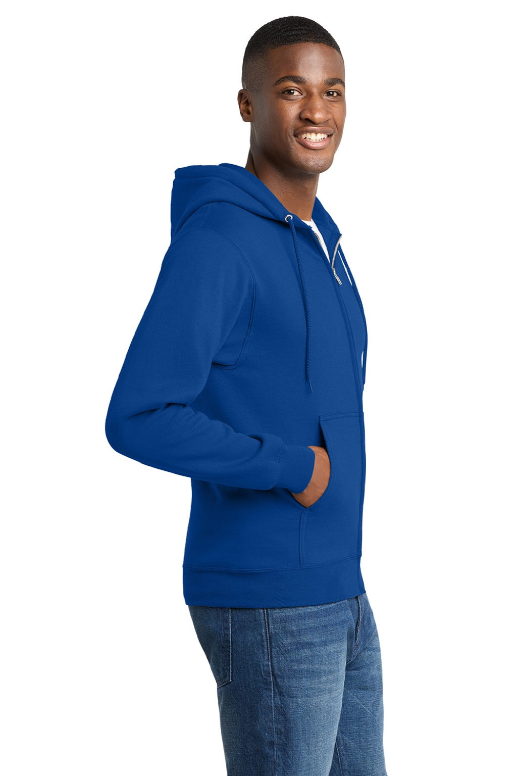 Mens Core Pill Resistant Fleece Full Zip Hooded Sweatshirt Hoodie w/ Pockets - True Royal Blue - NEW