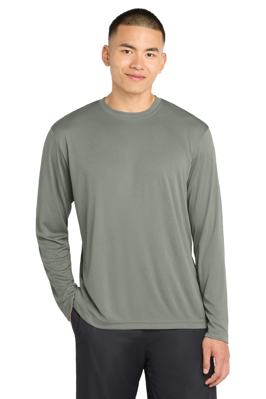Mens Competitor Moisture Wicking Long Sleeve Crewneck T-Shirt - Heather Concrete Grey - NEW