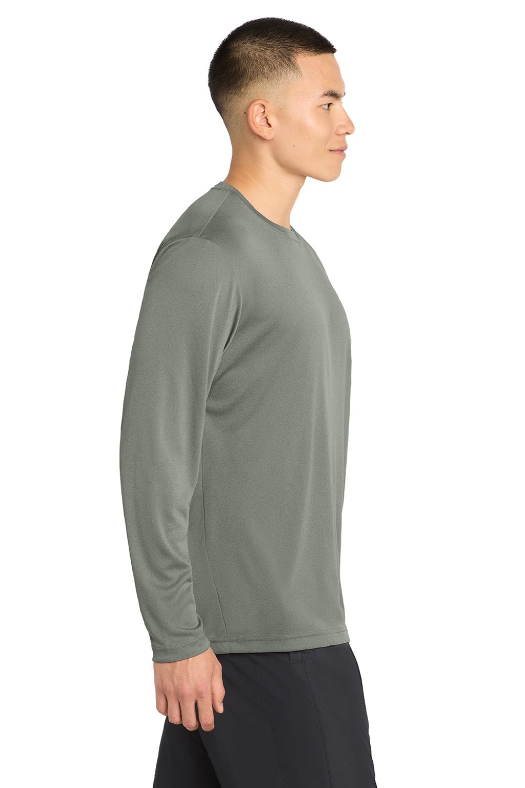 Mens Competitor Moisture Wicking Long Sleeve Crewneck T-Shirt - Heather Concrete Grey - NEW