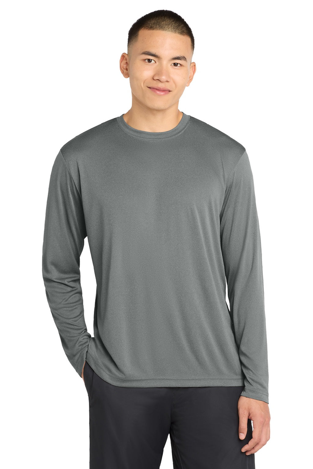 Mens Competitor Moisture Wicking Long Sleeve Crewneck T-Shirt - Heather Iron Grey - NEW