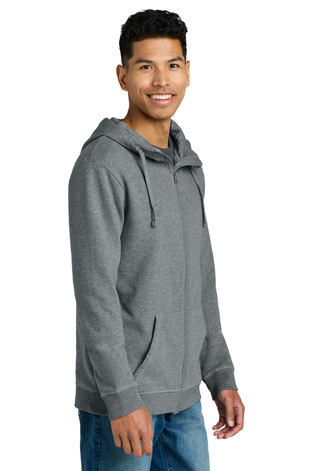Mens Organic Cotton Fleece Full Zip Hooded Sweatshirt Hoodie - Heather Grey - COMING SOON