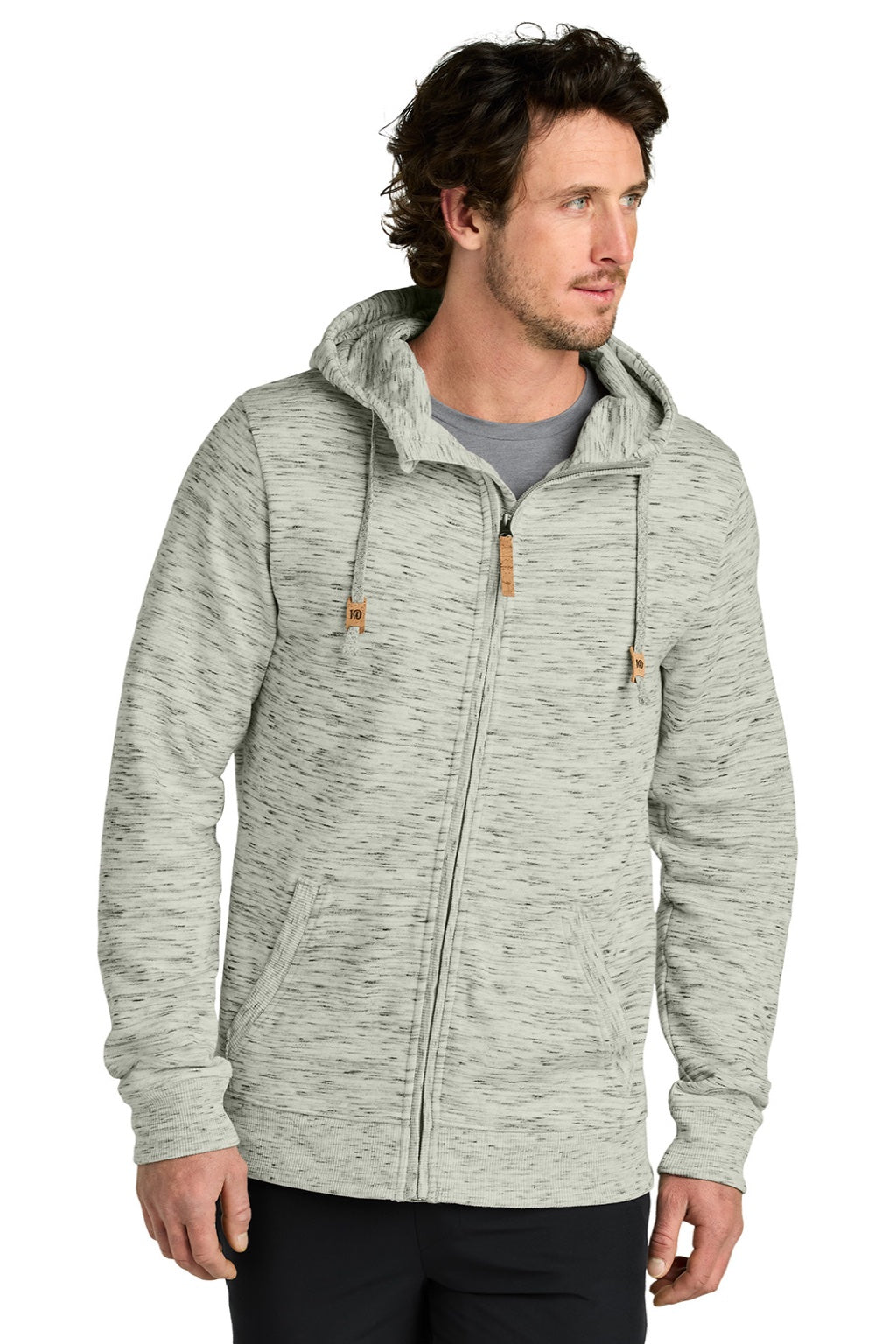 Mens Space Dye Fleece Full Zip Hooded Sweatshirt Hoodie - High Rise Grey Space Dye - COMING SOON